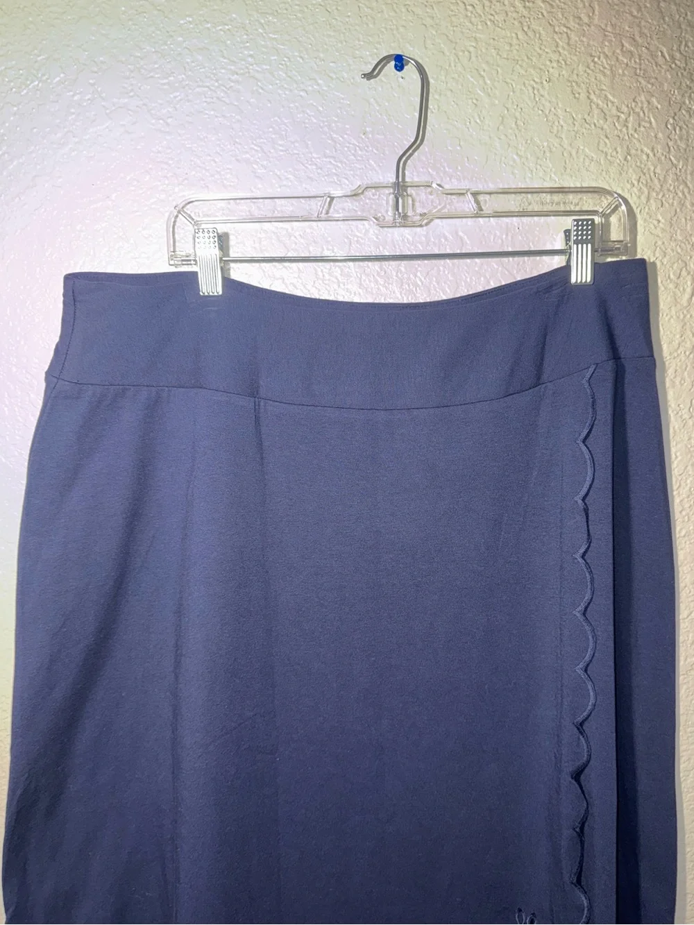 Talbots 1X Eyelet Scalloped Hem Navy Midi Skirt Cottagecore Boho